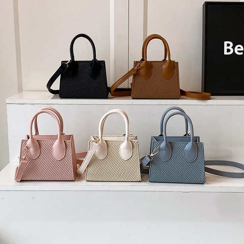Women Mini Square Handbag PU Leather Textured Woven Shoulder Crossbody Bag Adjustable Strap Commute Trendy