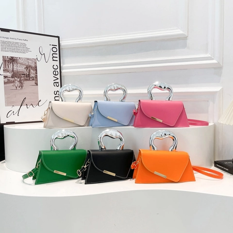 Modern Splicing Asymmetric Flap Handbag With Irregular Metal Handle PU Leather Crossbody Bag For Women Small Square Purse