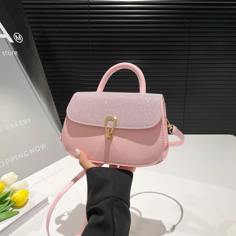 Women PU Leather Handbag With Sequin Flap Glitter Crossbody Shoulder Bag Gold Buckle Top Handle Elegant Commute Purse