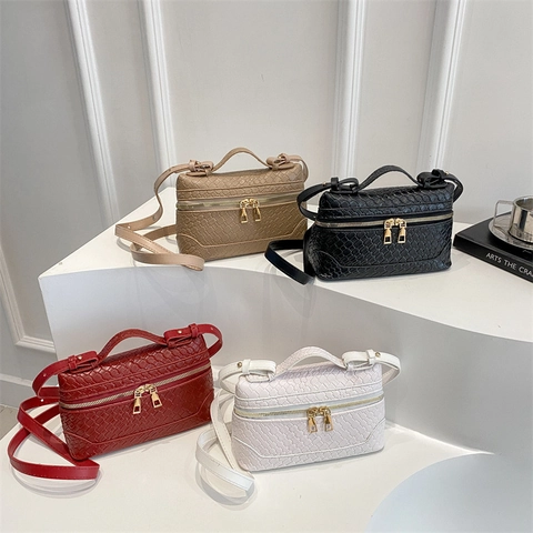 Borsa A Tracolla In Pelle PU Intrecciata Doppia Cerniera Stile Vanity Case Manico Moda Piccolo Quadrato Per Donna