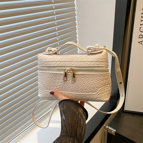 Borsa A Tracolla In Pelle PU Intrecciata Doppia Cerniera Stile Vanity Case Manico Moda Piccolo Quadrato Per Donna