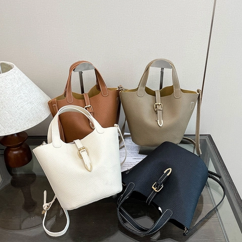 Borsa A Secchiello Donna Pelle PU Martellata Borsa A Spalla Mano Chic Nicchia Grande Capacità Tote Con Tracolla Regolabile