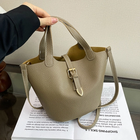 Borsa A Secchiello Donna Pelle PU Martellata Borsa A Spalla Mano Chic Nicchia Grande Capacità Tote Con Tracolla Regolabile
