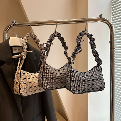 Borsa Hobo in Gingham Vintage Coreano da Donna Con Fiocco Tracolla Arricciata Piccola Borsa a Spalla Sottobraccio per Moda Quotidiana