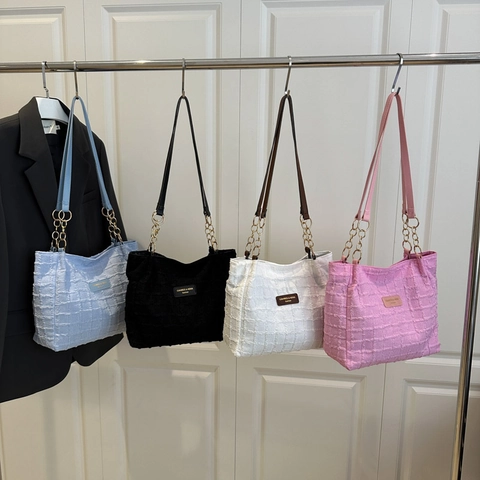 Borsa Tote In Tweed Texturizzato Grande Capacità Borsa A Spalla Sottobraccio Con Catena Dorata E Tracolla In Ecopelle Chic Da Donna Quotidiana