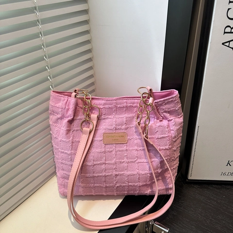 Borsa Tote In Tweed Texturizzato Grande Capacità Borsa A Spalla Sottobraccio Con Catena Dorata E Tracolla In Ecopelle Chic Da Donna Quotidiana