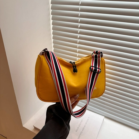 Borsa Sottobraccio in Tela PU Casual da Donna Grande Capacità Borsa a Spalla Tracolla Con Tracolla Larga a Strisce Stile Minimalista Urbano Lettera Stampa