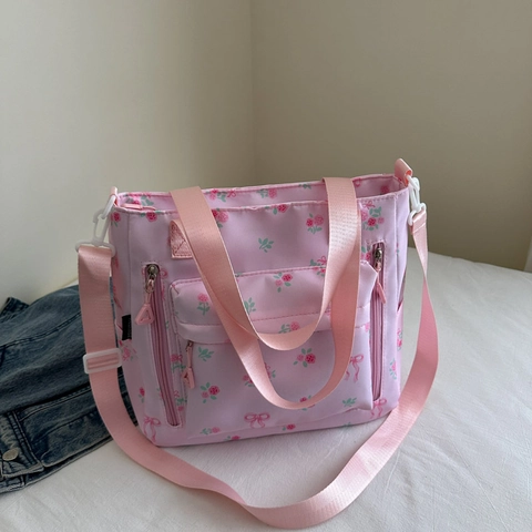 Sac à Épaule Décontracté en Toile Imprimé Floral pour Femmes Grande Capacité Sac Bandoulière pour Étudiants Universitaires