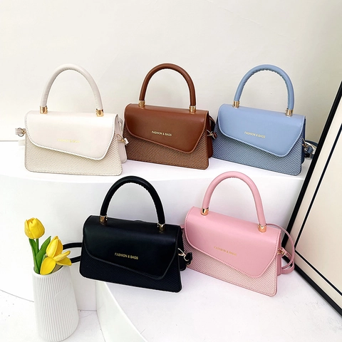 Women Shoulder Crossbody Bag Patchwork PU Leather Woven Texture Small Square Handbag With Top Handle Fashion Flap Purse