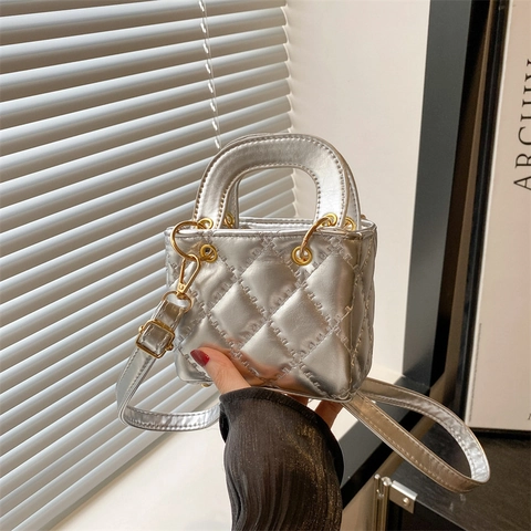 Mini Crossbody Handbag Quilted PU Leather Top Handle Small Elegant Fashion Chic Micro Purse For Women