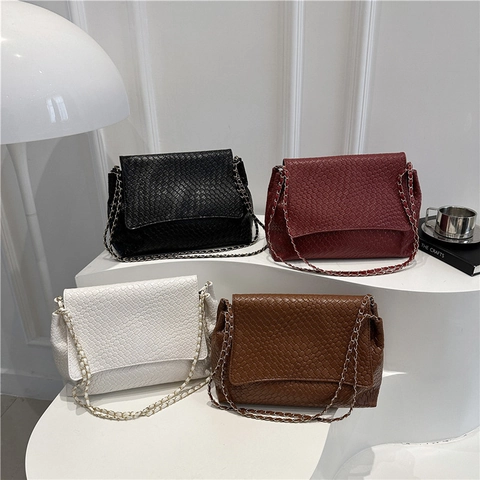 Woven-Textur Unterarmtasche PU Leder Kettenriemen Klappe Umhängetasche Mode Streetwear Für Damen Vielseitig Täglich
