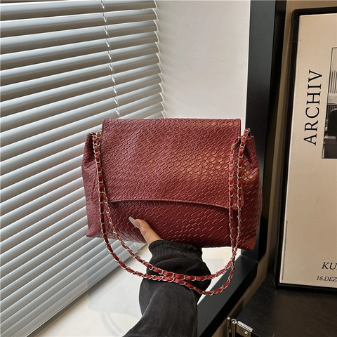 Woven-Textur Unterarmtasche PU Leder Kettenriemen Klappe Umhängetasche Mode Streetwear Für Damen Vielseitig Täglich