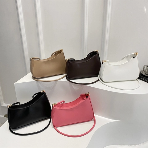 Borsa Hobo Minimalista in Pelle PU Per Donna Borsa a Tracolla a Mezzaluna Borsa Sottobraccio Hardware Dorato Moda Donna