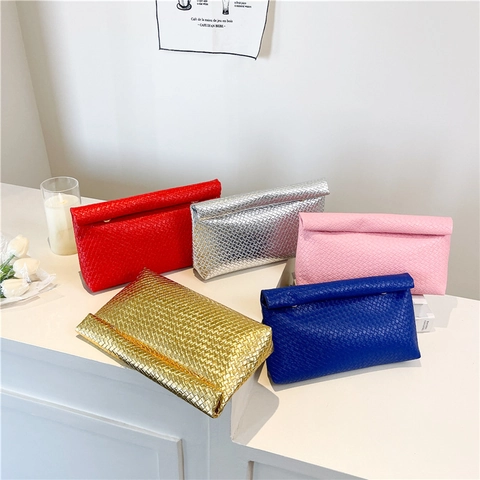 Gevlochten Clutch Tas PU Leer Enveloppe Handtas Grote Capaciteit Magnetische Sluiting Chic Zakelijk Woonwerkverkeer Avondfeest Voor Dames
