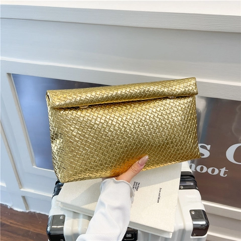 Gevlochten Clutch Tas PU Leer Enveloppe Handtas Grote Capaciteit Magnetische Sluiting Chic Zakelijk Woonwerkverkeer Avondfeest Voor Dames