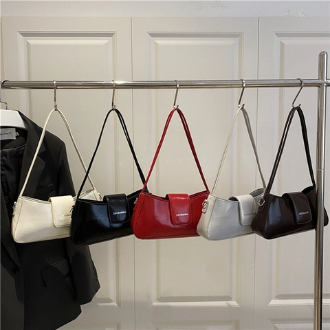 Elegant PU Leather Baguette Bag For Women Trendy Underarm Shoulder Bag Niche Design Commuter Solid Color Handbag