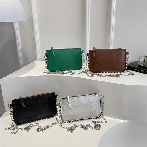 Borsa A Tracolla Da Donna Motivo Coccodrillo Pelle PU Catena In Metallo Decorazione Borchie Chic Trendy Piccola Borsa Quadrata