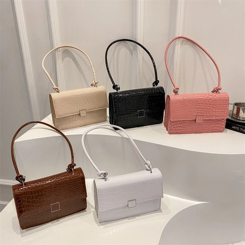 Damen Krokodilmuster PU Leder Schultertasche Elegante Kleine Quadratische Tasche Minimalistische Umhängetasche Mode Handtasche
