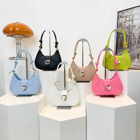 Women Hobo Bag PU Leather Half Moon Underarm Shoulder Bag Knotted Strap D-Shaped Metal Buckle Chic Casual Daily Use