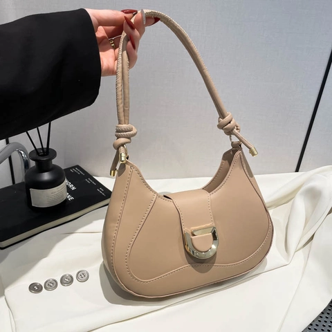 Borsa Hobo Da Donna In Pelle PU Mezzaluna Spalla Sottoascella Borsa Con Tracolla Annodata E Fibbia A D Dorata Moda