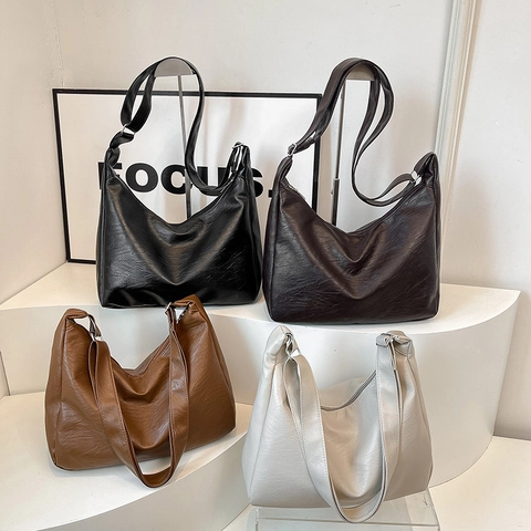 Sac À Épaule Hobo En Cuir PU Grande Capacité Avec Bandoulière Réglable Fourre-Tout Rétro Minimaliste Pour Femmes