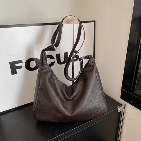 Sac À Épaule Hobo En Cuir PU Grande Capacité Avec Bandoulière Réglable Fourre-Tout Rétro Minimaliste Pour Femmes
