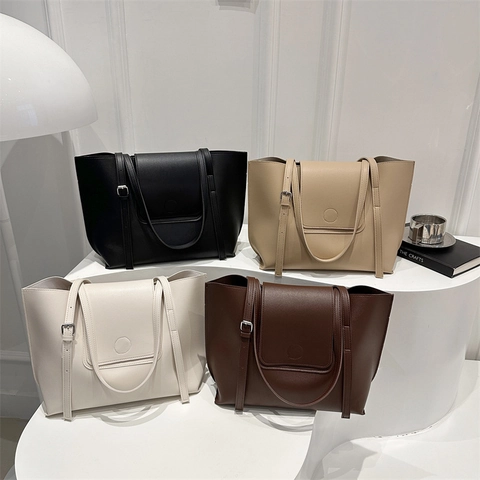 Borsa Tote Grande Capacità Minimalista Vintage In Pelle PU Con Pochette Per Donna Borsa A Spalla