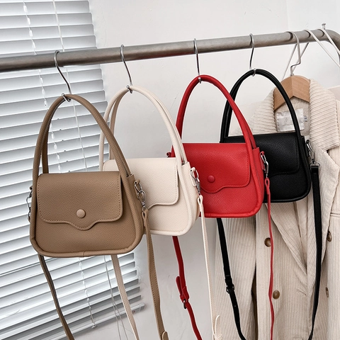 Women Chic Litchi Texture PU Leather Shoulder Bag With Top Handle Flap Square Crossbody Handbag Fashion Accessory