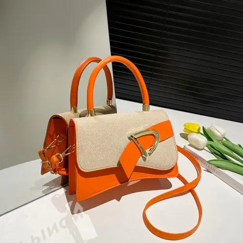 Borsa Da Donna Moda Pelle PU Patchwork Intrecciato Fibbia In Metallo A D Fondo Curvo Spalla Tracolla Borsa Versatile