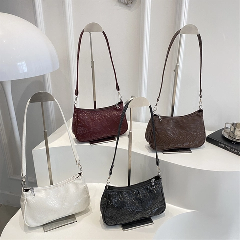 Borsa Sottoascellare Da Donna Con Stampa Serpente Borsa A Spalla Baguette In Pelle PU Con Cerniera Hardware Argentato