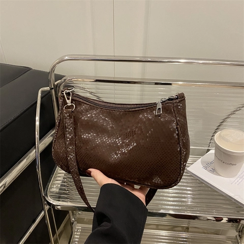 Borsa Sottoascellare Da Donna Con Stampa Serpente Borsa A Spalla Baguette In Pelle PU Con Cerniera Hardware Argentato