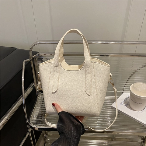 Borsa A Mano Da Donna PU Grana Litchi Tote Tracolla Stile Retrò Chic Versatile Per Uso Quotidiano