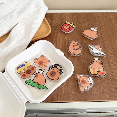 Cute Capybara Acrylic Phone Griptok Stand Cartoon Transparent Retractable Cell Phone Holder Universal For Desk Accessory