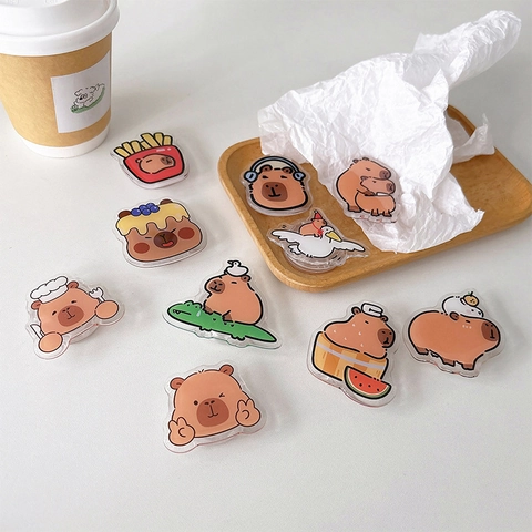 Cute Capybara Acrylic Phone Griptok Stand Cartoon Transparent Retractable Cell Phone Holder Universal For Desk Accessory