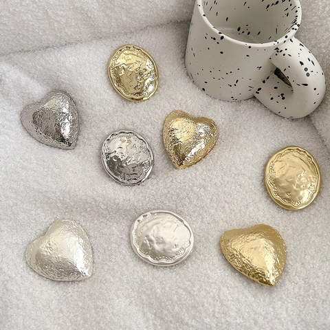 Crumpled Foil Texture Heart Oval Phone Griptok Stand Alloy Metallic Adhesive Foldable Finger Grip Holder Retro Style