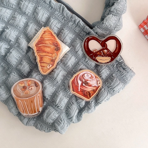 Phone Griptok Stand Acrylic Clear Shaking Bread Coffee Croissant Pretzel Design Foldable Expanding Socket