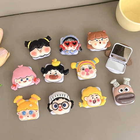 Handyhalterung Mit Klappbarem Schminkspiegel 3D Cartoon Mädchen Expandable Desktop Halter Kunststoff Harz Tragbar Süß