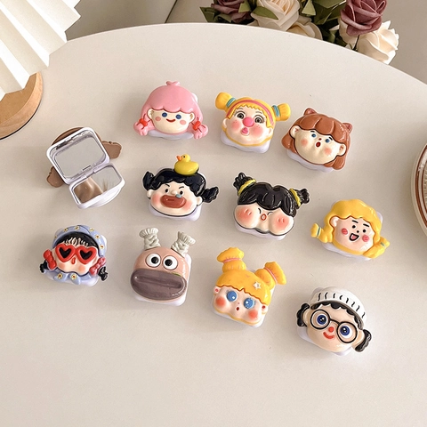 Handyhalterung Mit Klappbarem Schminkspiegel 3D Cartoon Mädchen Expandable Desktop Halter Kunststoff Harz Tragbar Süß