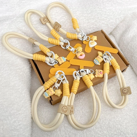 Cordino Per Cellulare Intrecciato Con Ciondoli Orso Cartone Animato Stella Corda Nylon Cinturino Accessorio Moda Donna