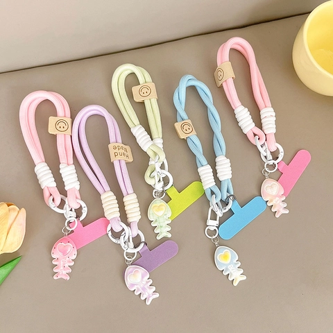 Braided Nylon Phone Strap Heart Fishbone Resin Pendant Anti Lost Colorful Lanyard Hanging Accessory