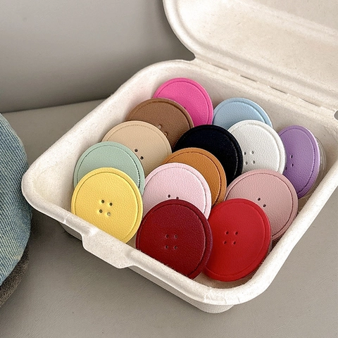 Round Button Phone Grip Collapsible Socket Stand Faux Leather Texture Solid Color Minimalist Universal Adhesive Holder