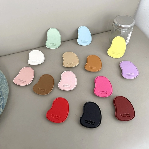 Leather Phone Grip Airbag Stand Folding Expandable Holder Solid Color Mango Shape Embossed Desktop Bracket Accessories