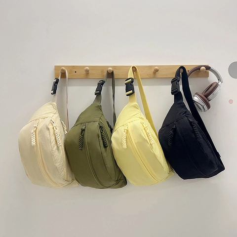 Nylon Chest Bag Crossbody Waist Pack With Woven Zipper Pulls Adjustable Strap Minimalist Japanese Style For Women Men