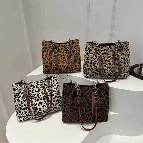 Leopardenmuster Große Kapazität Tragetasche Für Damen PU Leder Kettengurt Umhängetasche Mode Trendy Casual Pendeln Handtasche