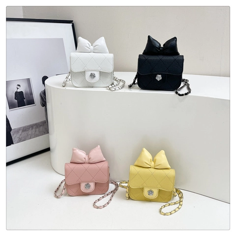 Women's Mini Quilted Crossbody Bag With Bow Decorative Diamond Lattice Chain Shoulder Bag Camellia Flower Lock PU Leather Square Purse
