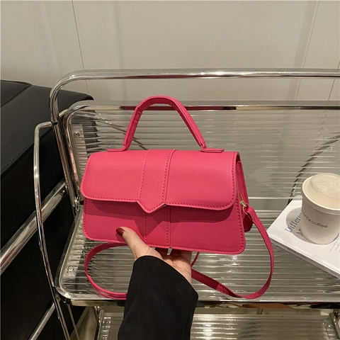 Minimalist PU Leather Small Square Handbag Elegant Solid Color Flap Crossbody Shoulder Bag With Detachable Strap