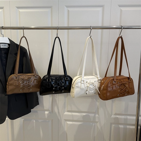 Borsa Tote in Pelle PU da Donna Grande Capacità Con Design a Lacci Corsetto Elegante Borsa a Spalla per il Quotidiano