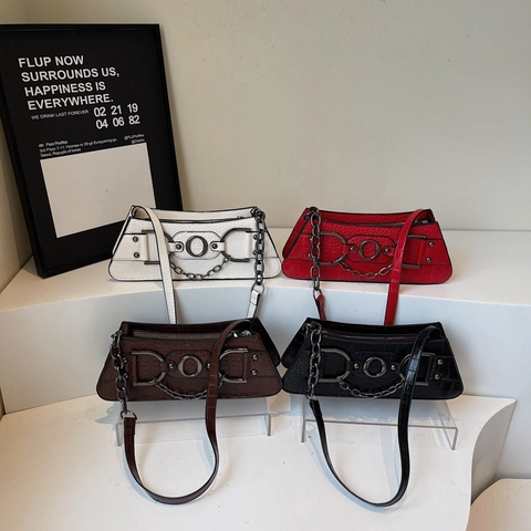 Borsa Sottobraccio Con Motivo Coccodrillo Vintage In Pelle PU Borsa A Spalla Con Catena In Metallo Retro Chic Donna