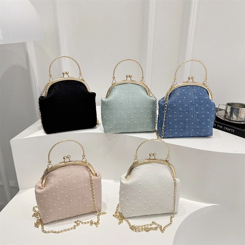Petit Sac Bandoulière Vintage en Cuir PU pour Femme Forme Coquille Avec Fermoir Kiss-Lock et Poignée en Métal