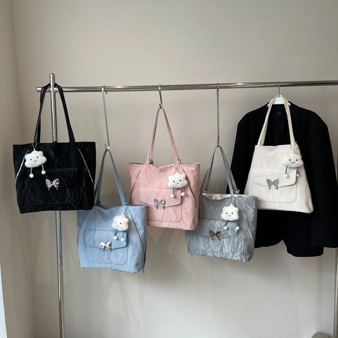 Vlindergesp Geplooide PU Leren Draagtas Grote Capaciteit Casual Schoudertas Dames Commuter Handtas